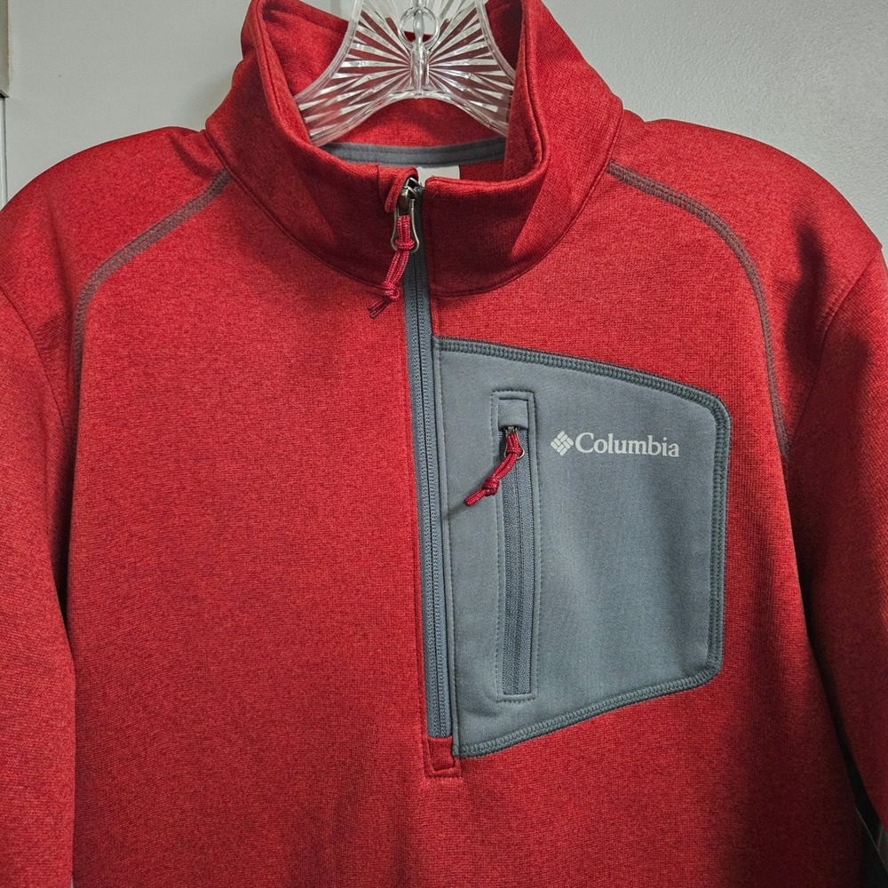Columbia Pullover Mens Medium Red Klamath Range II Half Zip Fleece Jacket Pocket